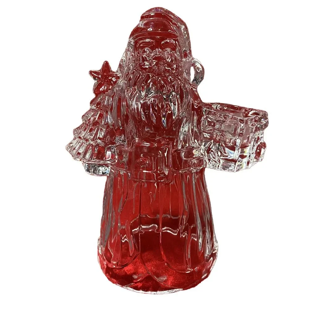 Crystal Glass Santa Claus Candle Holder Figurine 24% Lead Christmas St. Nick 7.5